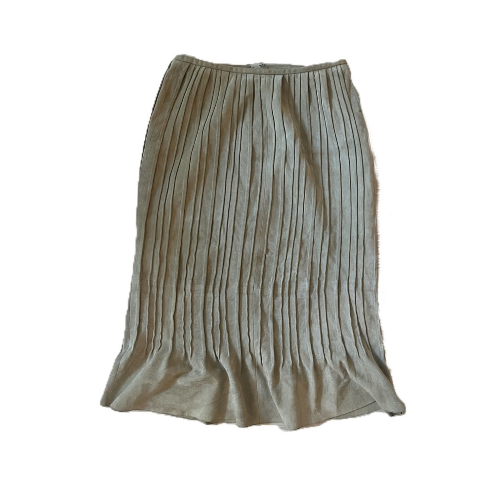 Lafayette 148 Suede Leather Pleated Midi Skirt